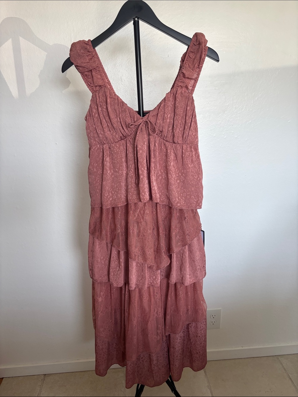 Smocked Tie-Front Midi Dress in Dusty Rose
